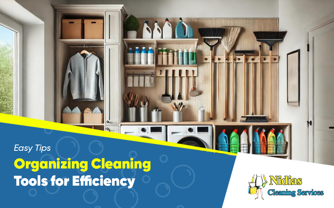 Centralized cleaning station with organized cleaning tools.