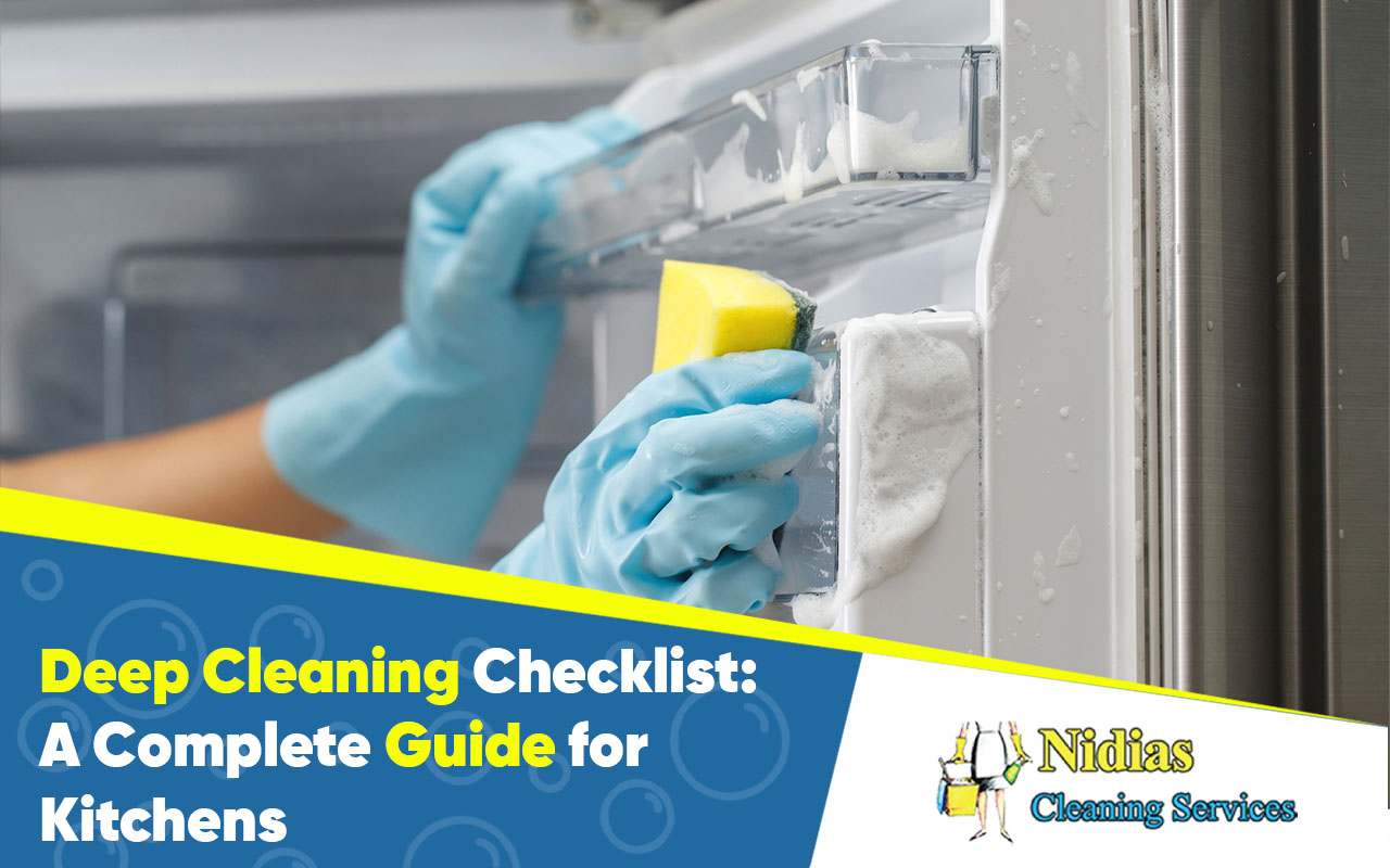 Step-by-step guide to deep cleaning kitchen appliances like ovens and refrigerators.