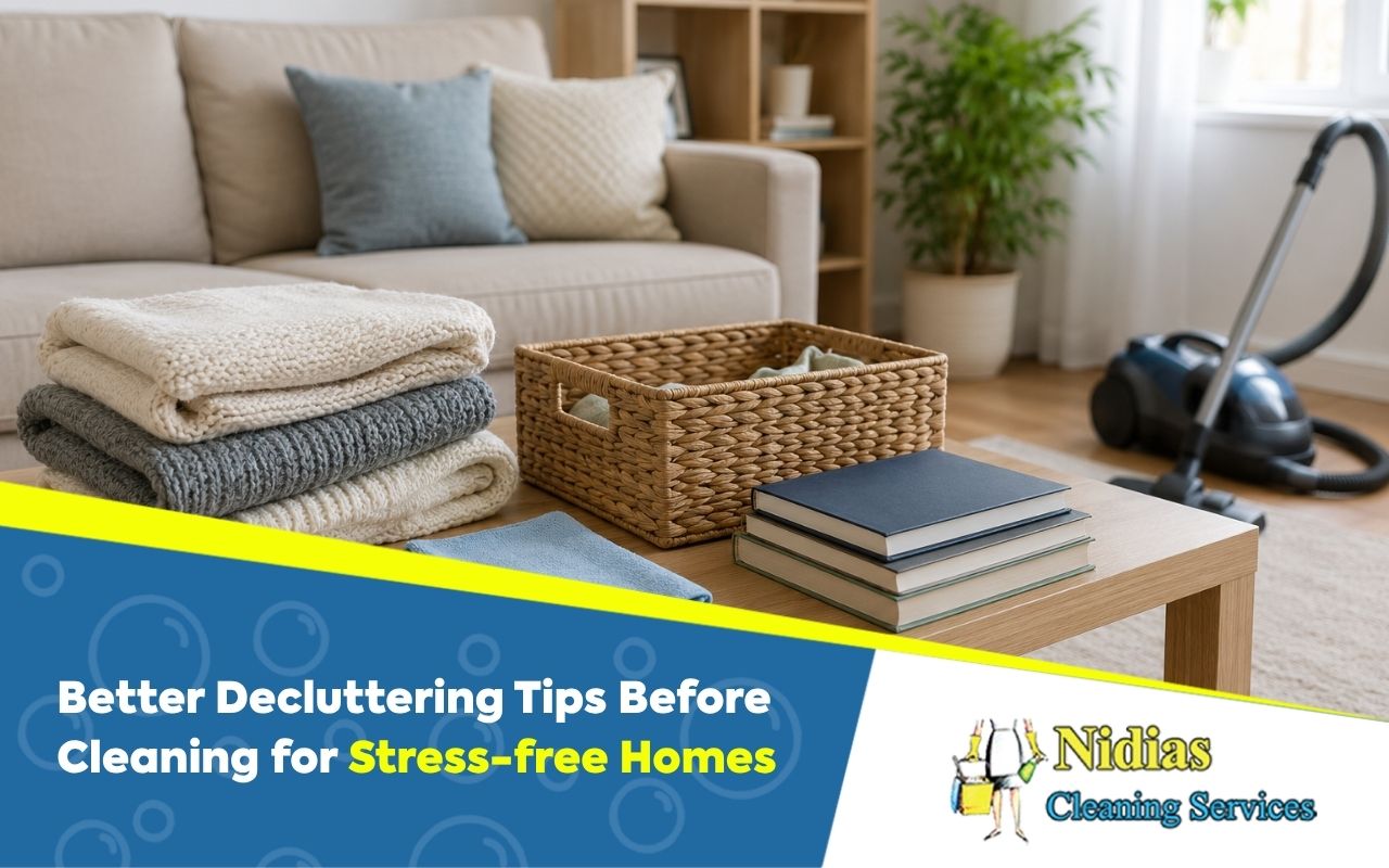 Decluttering tips before cleaning a tidy living room