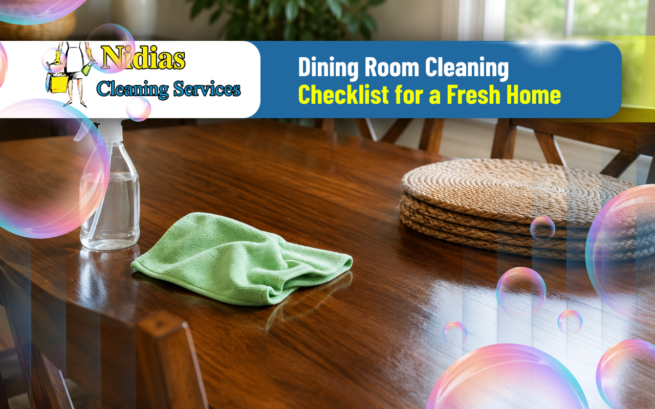 Dining room cleaning checklist for wiping and caring for the table